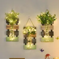 在飛比找樂天市場購物網優惠-創意木質背景墻水培壁掛創意植物花瓶綠蘿容器客廳墻壁裝飾品掛件