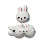 2pc Relaxeazzz Kids Rabbit Travel Pillow Plush Toy & Sleeping Eye Mask White