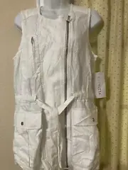 NWT Womens Athleta Off White Wanderbout Vest %100 Linen Full Zip Belted Sz Small