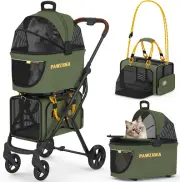 Double Pet Stroller with 2 Detachable Carriers, TSA Approved Expandable Cat Carr