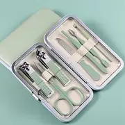 Black 18/16/12/10/7Pcs Nail Clipper Set Stainless Steel Manicure Cutters Ear Spoon Nail Scissors Tool Pedicure Household,Green,7pcs