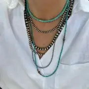Sterling Silver 3mm Navajo Pearl Necklace | Layering Stacking Long Short Jewelry