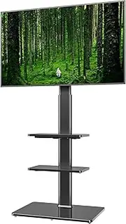 Hemudu Universal Floor TV Stand with Swivel Mount for 19 to 43 inch LCD LED TV, 3 Shelves Black HT3001BP…