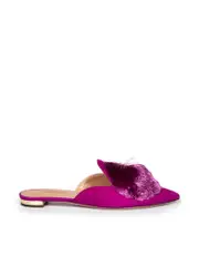 Magenta Suede Powder Puff Flat Mules