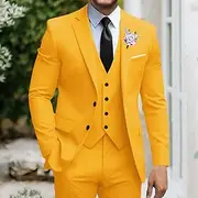 Men's Wedding Party Evening Wear Suits Yellow Navy Blue Dress Summer Solid Colored Slim Fit 3 Piece Single Breasted Two-buttons