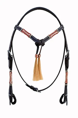 Western Dark Oil Leather Futurity Style Braided Headstall With Natural Tassel