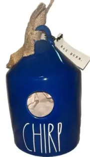 RAE DUNN Round CHIRP Blue Birdhouse Accent Ceramic Decor Bird House Farmhouse