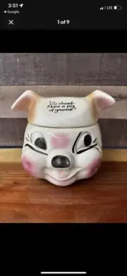 Vintage Deforest Of CA Pig Cookie Jar Go Ahead Make A Pig Of Yourself- Look Pics