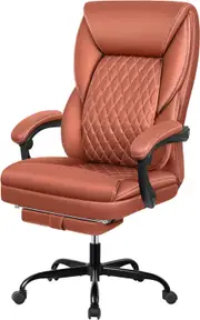 Big & Tall Executive Office Chair with Foot Rest - Ergonomic Reclining Leather Chair (Brown)