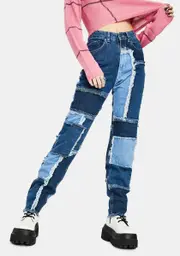 [The Ragged Priest] Cheat Patchwork Mom Jeans
