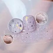 Lilac Egg Shell Gel Nail Polish Kit - Speckled, Reflective Glitter, Semi-permanent UV Polish With Sequins - Shiny Shimmer White Varnish