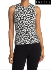 THEORY NWT $285 GLOSSED LEOPARD PRINT RAYON BLEND BLACK/IVORY TANK TOP. SZ S