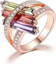 [Generic] Women's Fashion Colorful Zircon Plated Rose Gold Jewelry Ring