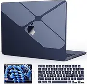 G JGOO Compatible with MacBook Air 13 inch Case 2024 2023 2022 M3 A3113 M2 A2681, Ultra Clear Protective Hard Shell for MacBook Air 13.6 inch Case +Keyboard Cover +Screen Protector, Crystal Midnight