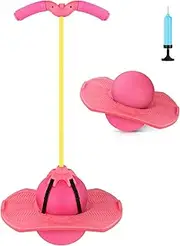 Christoy Pogo Jumper with Handle and Ball Pump, High Jump Toy Bounce Jump Trick Board Pogo Bouncing Ball Safe and Fun Pogo Stick for Kids Boys Girls and Adults (Pink)