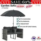 2-Person Outdoor Daybed with Umbrella Garden Patio Sun Bed Lounger Sofa - Grey