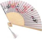 BESPORTBLE Elegant Silk Folding Hand Fan with Bamboo Frame Portable Japanese Design for Weddings Parties Festivals Lightweight Handheld Fan for Dance Events