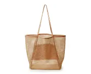 Large Mesh Beach Bag with Zip Pocket - Foldable Shoulder Tote