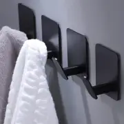 DELITON Adhesive Hooks - 4 Pack Towel/Coat Wall Stick on Black