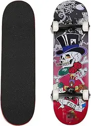 Sports Skateboards, (Skull and Crossbones Pattern) Professional Four-Wheel 31-inch 7-Layer Maple Double Tilt Skateboard Suitable for Young Adults