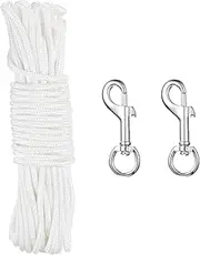 uxcell 50Ft Flag Pole Rope Kit, Flag Pole Halyards Rope 1/4" Thick with 4 Pcs Nickel Plated Swivel Flagpoles Clips Hook(Silver), Nylon Flagpole Line Rope White