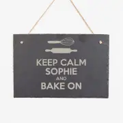 Keep Calm Bake On Personalised Slate Sign
