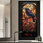 Black Crow Painted Frosted Static Cling Decorative Window Film,Non Adhesive Privacy Film,Stained Glass Window Film for Bathroom Shower Door Heat Anti UV 17.7"x39.5" (BL173)