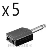 5 Pack - 1/4" Dual Stereo Female to 6.35mm Mono Male Plug Audio Splitter Adapter