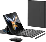 for Samsung Galaxy Z Fold 6 5 4 Keyboard and Mouse, Portable Mini Bluetooth Keyboard with Leather Case and Capacitive Pen, Wireless Keyboard Case for Z Fold 6 Accessories,Black