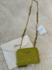New With Tag Dior Mini Caro Cannage Pouch With removable Gold Chain Lambskin Bag