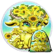 Cute Fantasy Creature Sunflower Lil Dragon Round Beach Towel