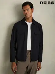Reiss Navy Ascend Technical Zip-Through Overshirt (AV6518) | $280