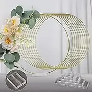 YALLOVE 10 PCS 30CM Diameter Gold Round Wedding Centerpiece Vase Floral Hoop Stand for DIY Lace Circle Crafts, Wedding Table Decorations