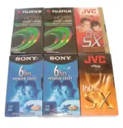 Lot of 6 Sealed Blank VHS Tapes Fujifilm Sony JVC 120-160