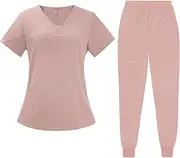 [Oshhni] Women Scrubs Set Nurse Uniform Modern Classic with Pockets Elastic Waist Durable Short Sleeves Workwear Scrub Top and Pants