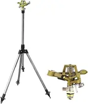 Oimzzr Impact Sprinkler on Retractable Tripod Base, Heavy Duty Zinc Alloy Water Sprinkler for Yard Lawn Garden, 0-360° Rotate Large Area Coverage, 1/2'' Universal Connector with Brass Sprinkler Head