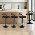 Oikiture Set of 4 Kitchen Bar Stools Gas Lift Swivel Chairs Stool Wooden Leather