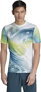 [adidas] Men`s Printed AeroReady FreeLift Tennis Top White and Lucid Lemon