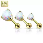 16 Gauge 1/4 Barbell Prong Set Opal Gem 14K Yellow Gold Cartilage Tragus A135