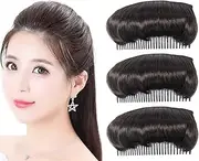 Elandy 3PCS Hair Bun Invisible False Hair Clip Bump It Up Volume Hair Base Fluffy Hair Pad Styling Insert Tool for Women Girls Dark Brown