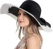 [Muryobao] Womens Sun Straw Hat Wide Brim UV UPF 50 Summer Hat Foldable Roll up Floppy Beach Cap for Women