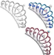 Vaguelly 3pcs Crown Comb Elegant Hair Accessories for Stunning Diamond Headdress for Parties Birthdays and Pageants Silver Blue