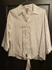 Chico’s Khaki Linen Tunic Tie Waist Blouse-Size 2-14-Free Shipping