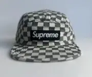 Supreme Box Logo Black White Checkered Woven Camp Cap SS18 NYC AUTHENTIC New