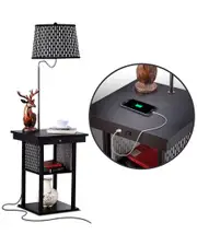 BRIGHTECH Madison Black Side Table & Lamp with USB Port