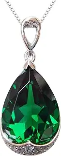 [Navachi] 925 Sterling Silver 18k White Gold Plated 10.5ct Pear Emerald Or Ruby Np9639p Necklace Pendant 18"