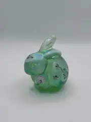 FENTON ART GLASS LIGHT GREEN BUNNY HAND PAINTED AND SIGNED