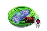 10 Gauge Triple Tap Extension Cord 100 ft Lighted Ends 10/3 Contractor Grade ...