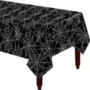 54" x 108" Black Spider Web Tablecloth - Spillproof PVC for Halloween Events