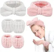 Araluky 6 Pcs Puffy Spa Headband for Washing Face Skincare Headbands and Wristbands Sponge Spa Makeup Headband for Washing Face Puffy Headband Terry Cloth Headband for Shower Mask Makeup Removal